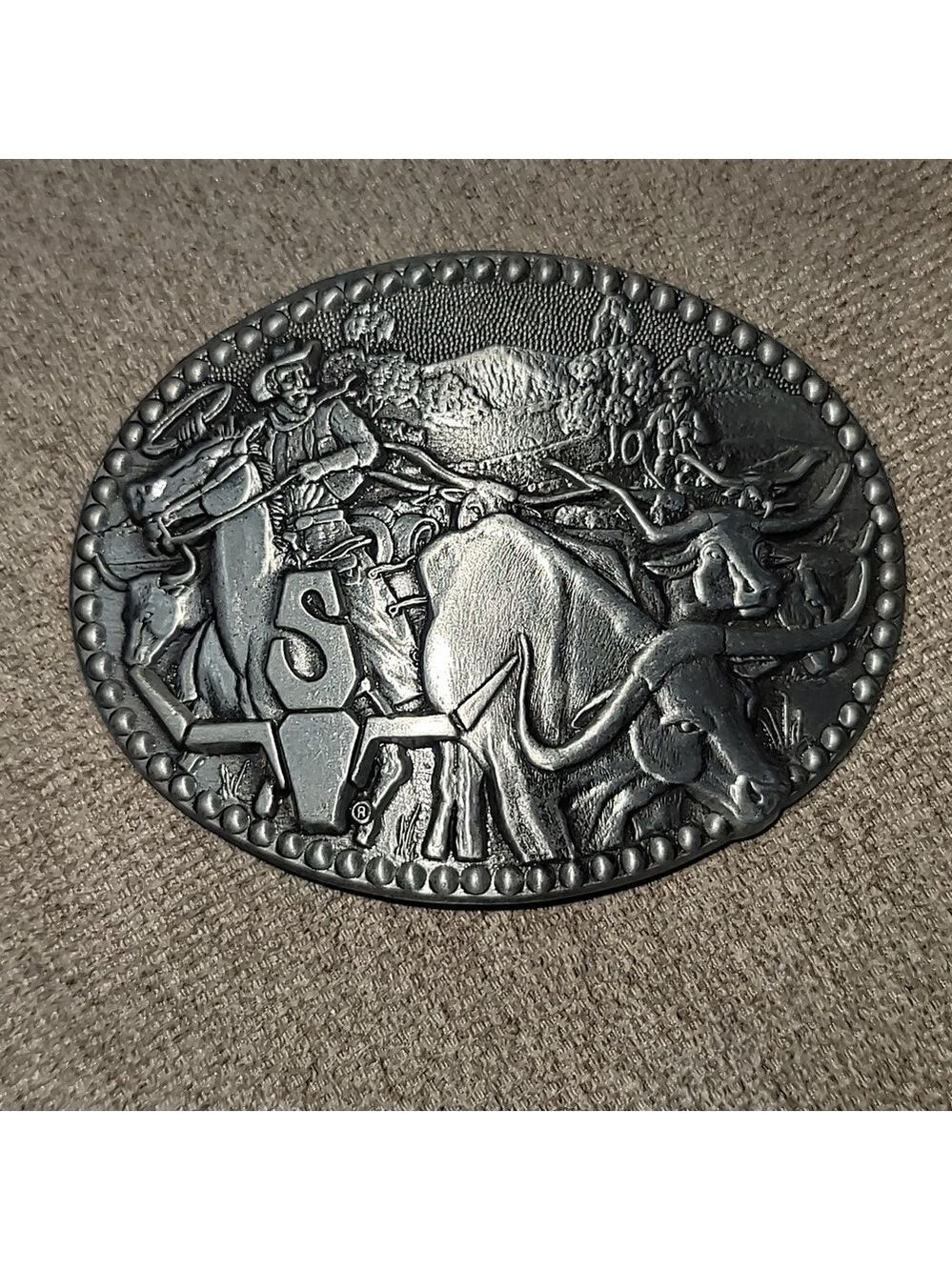 Vintage Belt Buckle LONGHORN CATTLE DRIVE COWBOYS ZEE SERIES Western Texas